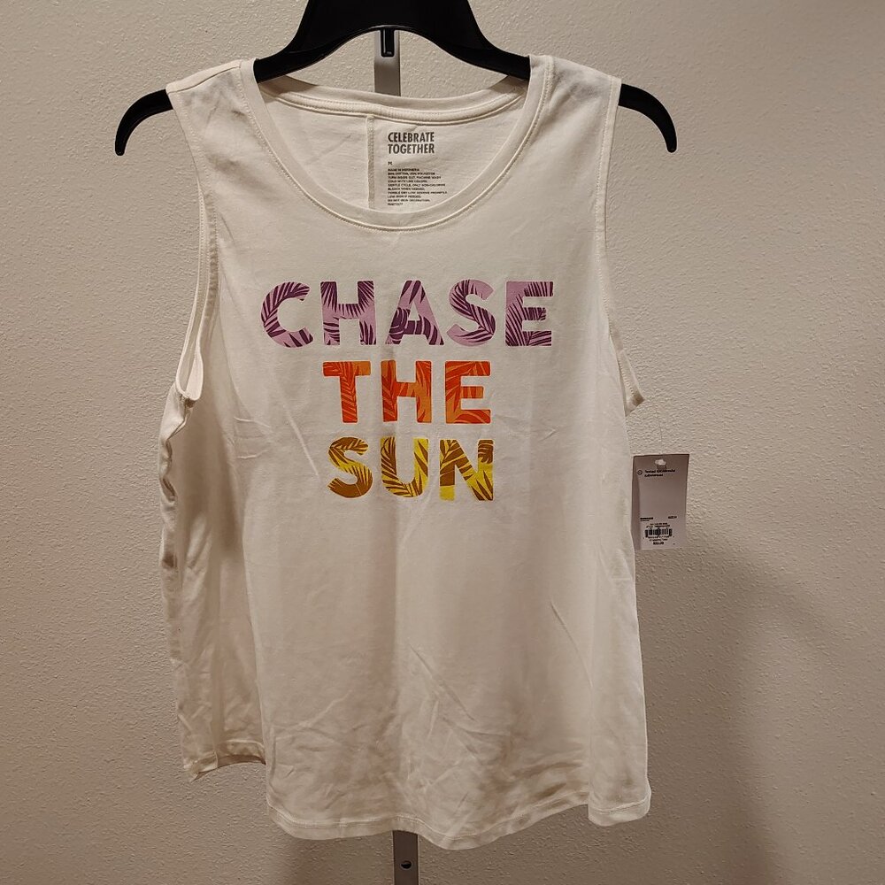 Celebrate Together Women's Chase The Sun Graphic Tank Top Size Medium NWT White